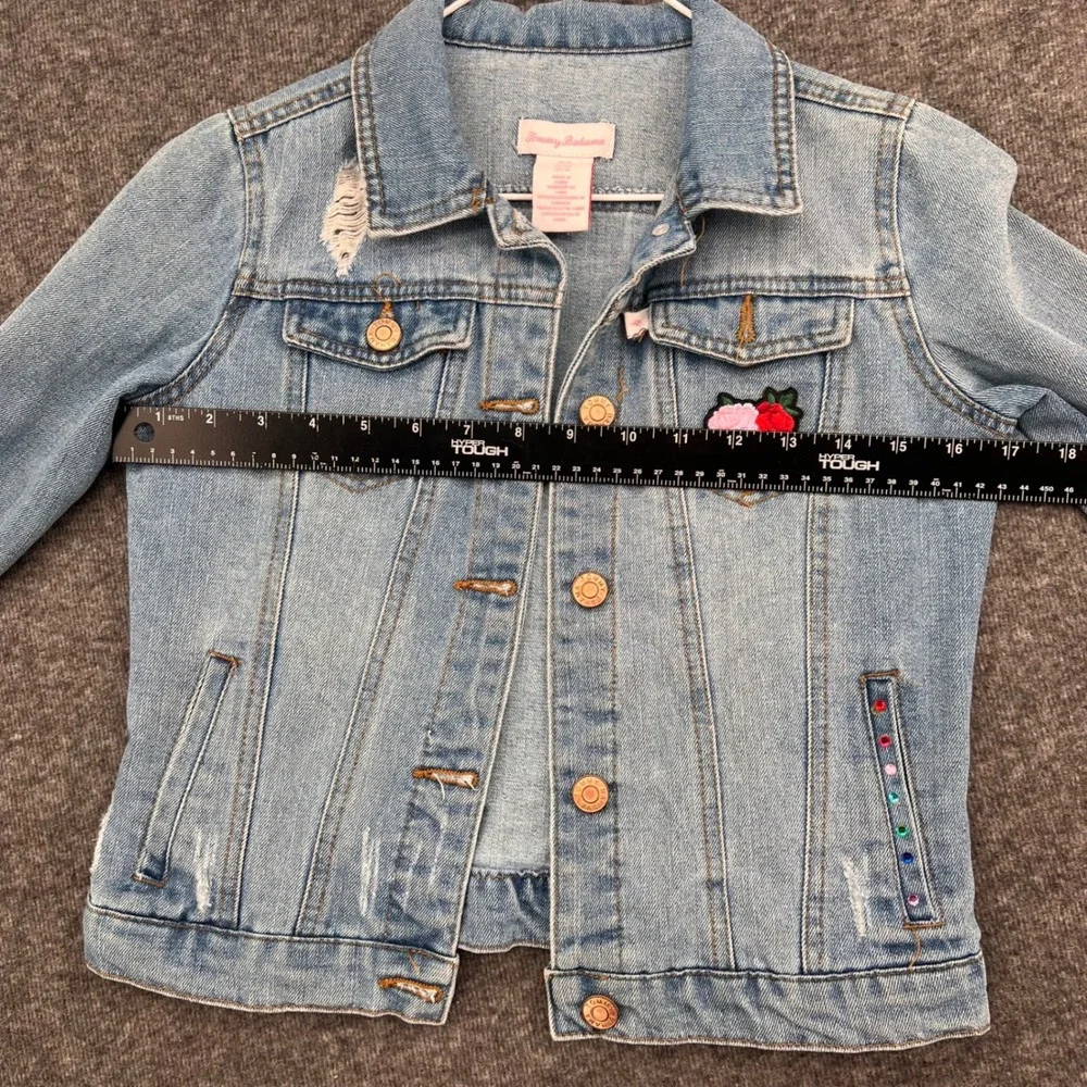 Tommy Bahama Kids 10 Denim Jacket Medium Wash Floral Rhinestone Distressed Blue